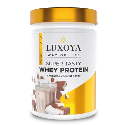 SUPER TASTY WHEY PROTEIN - PRÉMIUM FEHÉRJE ITALPOR 450 g PET - Csokoládé-kókusz ízű - VALÓDI CSOKIDARABOKKAL ÉS KÓKUSZRESZELÉKKEL!