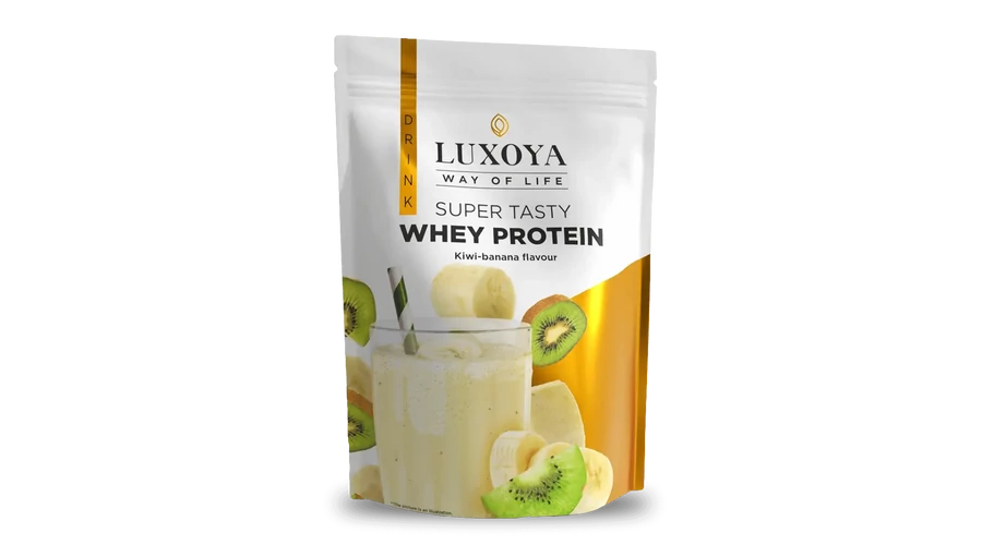 LUXOYA - SUPER TASTY WHEY PROTEIN - PRÉMIUM FEHÉRJE ITALPOR 450 g DOY - Kivi-banán ízű