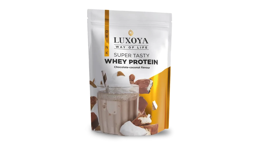 LUXOYA - SUPER TASTY WHEY PROTEIN - PRÉMIUM FEHÉRJE ITALPOR 450 g DOY - Csokoládé-kókusz ízű