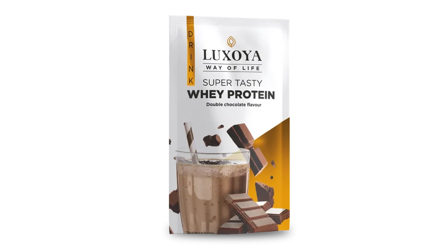 LUXOYA - SUPER TASTY WHEY PROTEIN - PRÉMIUM FEHÉRJE ITALPOR 30 g - Dupla csokoládé ízű - VALÓDI CSOKIDARABOKKAL!