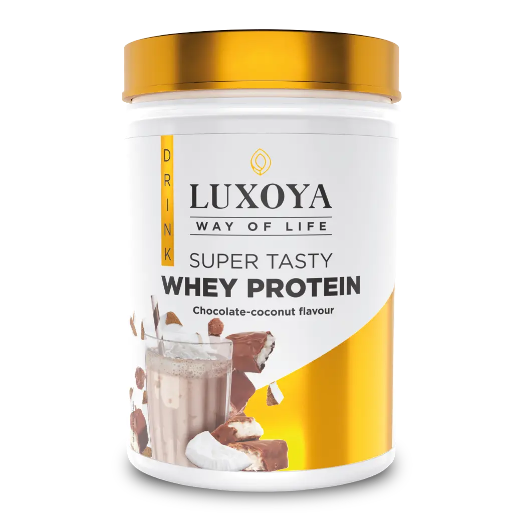 SUPER TASTY WHEY PROTEIN - PRÉMIUM FEHÉRJE ITALPOR 450 g PET - Csokoládé-kókusz ízű - VALÓDI CSOKIDARABOKKAL ÉS KÓKUSZRESZELÉKKEL!