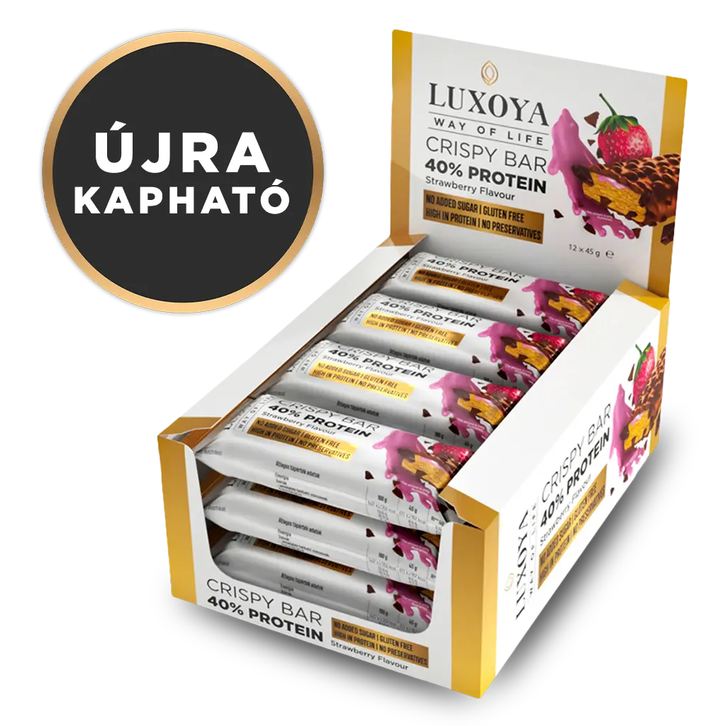 CRISPY BAR 40% PROTEIN ROPPANÓS FEHÉRJE SZELETEK 12x45 g - Eper ízű