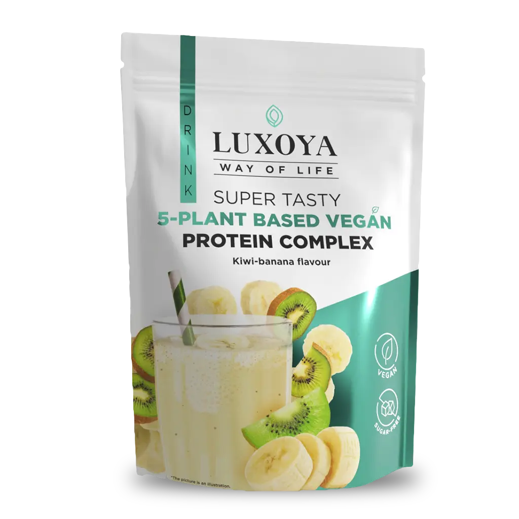 SUPER TASTY 5-PLANT BASED VEGAN PROTEIN COMPLEX - 5 FÉLE NÖVÉNYI FEHÉRJEFORRÁST TARTALMAZÓ VEGÁN FEHÉRJE ITALPOR 450 g - Kivi-banán ízű