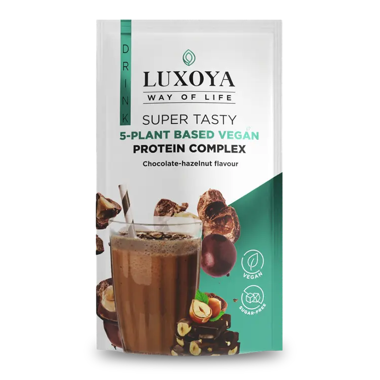 SUPER TASTY 5-PLANT BASED VEGAN PROTEIN COMPLEX - 5 FÉLE NÖVÉNYI FEHÉRJEFORRÁST TARTALMAZÓ VEGÁN FEHÉRJE ITALPOR 30 g - Csokoládé-mogyoró ízű