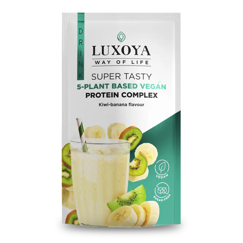 SUPER TASTY 5-PLANT BASED VEGAN PROTEIN COMPLEX - 5 FÉLE NÖVÉNYI FEHÉRJEFORRÁST TARTALMAZÓ VEGÁN FEHÉRJE ITALPOR 30 g - Kivi-banán ízű