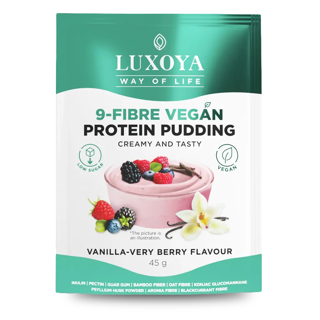 9-FIBRE VEGAN PROTEIN PUDDING - VEGÁN FEHÉRJÉT TARTALMAZÓ ROSTPUDING 9 FÉLE NÖVÉNYI ROSTTAL 45 g - Vanília-erdei gyümölcs ízű